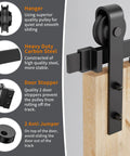 Beefy Heavy Duty Sliding Barn Door Hardware Kit for 6ft Single Door, black J-shape hangers, door stopper, anti-jumper, carbon steel