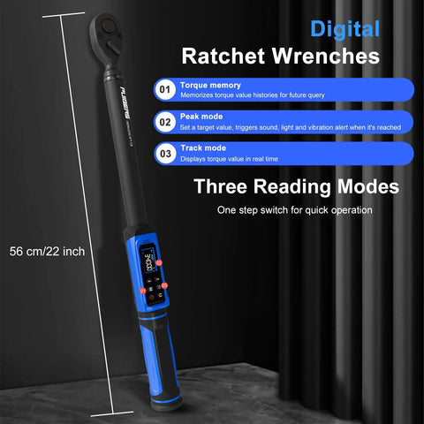 Digital Torque Wrench Half Inch Drive 3.8 to 250.8 Ft-Lb 5 to 340 Nm Garage-Ready Electronic Torque Tool on display