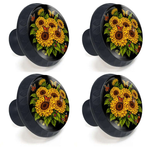4 Pack Vintage Butterfly Sunflower Cabinet Knobs for Kitchen with Totally Garden Vibe Hardware featuring yellow petals.