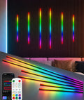 Galental RGB+IC Slat Wall Lights, Led Recessed Lighting, DIY Lights, 6 Pack on a table with remote control and colorful lit wall