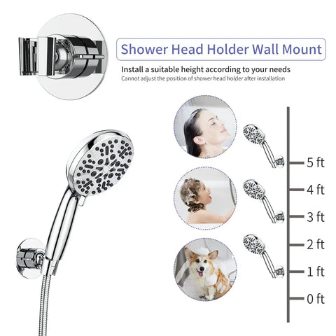 63 Setting Dual Shower Head And Handheld Sprayer 2 In 1 High Pressure Rain Shower Kit With adjustable wall mount and height chart