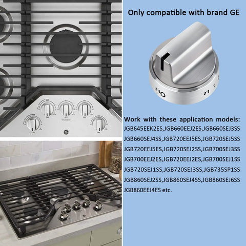 Gas Stove Knobs Five Pack Stainless Steel Look Burner Control Knobs Compatible With GE Range Stoves Replacement For PS11729081