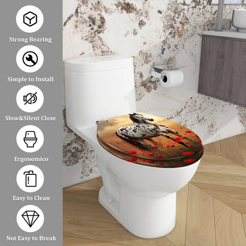 Elongated Toilet Seat Resin for Bathroom with decorative design, fits 40-47cm toilets, easy to clean and install.