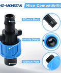 Drip Tape Connector Set 50 Pcs 1/2 Inch Barb Fittings For 5/8 Inch Drip Tape Sprinkler Easy Install Twist Lock Drip Irrigation Tools
