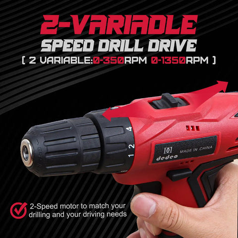 Cordless Hammer Drill Kit With 16.8V Power, 3/8 Inch Keyless Chuck, 2-speed variable mode, close-up view of drill design