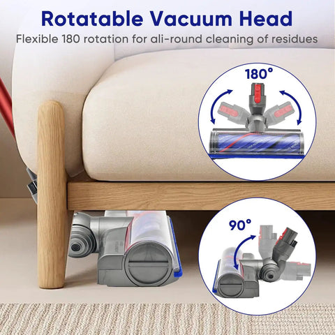 Anti Tangle Vacuum Attachments Head Replacement for V7-V15 showing rotatable feature under furniture