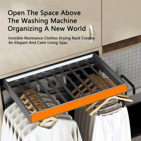 Space Saving Aluminum Alloy Invisible Drying Rack With Pull-Out Trouser Organizer For Built-In Wardrobe Ultra Compact in orange
