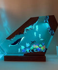 Blue Whale Resin Lamp With Wood Base RGB Ocean Nightstand Light For Coastal Home Office Decor Handcrafted Ocean Gift For Ocean Lovers