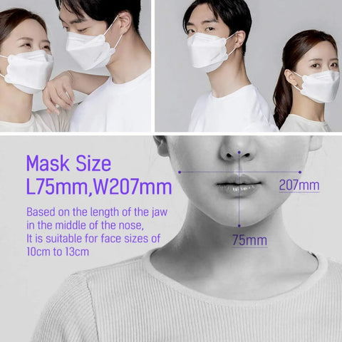 Two adults wearing 3 Layer Nano Filter Face Mask For Adults Black 100 Pack Lightweight Breathable Reusable Everyday Mask For Travel Work School And Daily Activities All Day Comfort with size illustration.