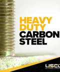 Close-up of Heavy Duty L Track Double Stud Fittings 4 Pack 3/8 Inch Threaded Steel Bolts, showcasing carbon steel threads.