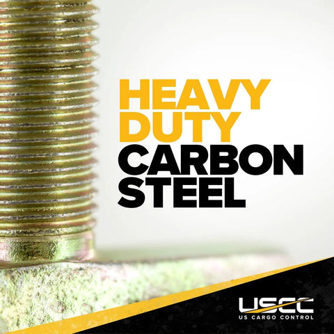 Close-up of Heavy Duty L Track Double Stud Fittings 4 Pack 3/8 Inch Threaded Steel Bolts, showcasing carbon steel threads.