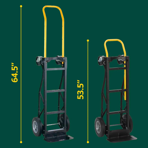 Nylon Dolly Hand Truck With Solid Rubber Tires, Lightweight 700 Lb Capacity, Black Convertible Cart, extended handle view