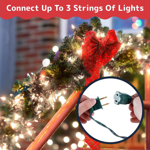 Clear 300 Count Christmas String Lights On Green Wire, 60 Ft Warm White Indoor Outdoor Use on railing with connector