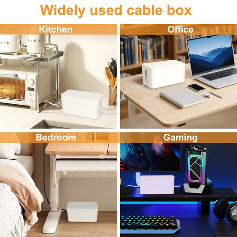 Mini Cable Management Box For Home Theater Office Or Dorm Hide Those Cables Fast shown in different room setups