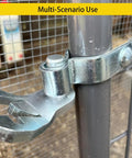 Close-up of Heavy Duty T-Post Gate Hinge Kit With Galvanized Pins for Chain Link Fences installed on a metal post