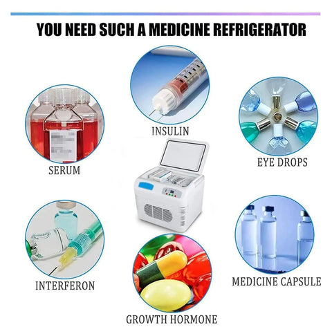 Road Ready Portable Insulin Cooler That Keeps Diabetes Meds And Breast Milk Chilled On The Car Ride With Digital Screen And Car USB Charger For No Sweat Cold Storage Always with various medications.