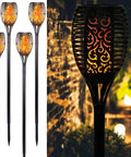 Solar Flame Torch Lights 4 Pack With Flickering Flame Waterproof Solar Pathway Lights for garden decor at night