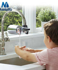 Child using faucet with Pur Compatible Water Filter Replacement 6 Pack for All PUR Faucets RF9999 and RF-3375 installed
