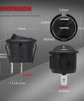 Dimensions of UL Listed 12V Round Rocker Switch SPST On Off 20mm Mini Circle Toggle, 2 Pin Wiring