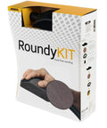 Dust Free Roundy Hand Sanding Block Kit With 6 Inch Sandpaper Discs Hook And Loop Abranet Mesh Discs And 13 Ft Vacuum Hose box.