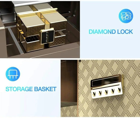 Rock Solid Electronic Home Safe With Alarm For Wall Or Cabinet Anti Theft Steel Construction Medium 25 Cm Gold Finish Electronic Lock With Tamper Alarm After Three Wrong Codes Ideal For Valuables And Documents, showing secure storage and diamond lock feature.