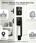 Top Shelf Keyless Entry Door Lock With Durable Handle Kit And Bright Backlit Keypad showing a matte black deadbolt for home and office security.