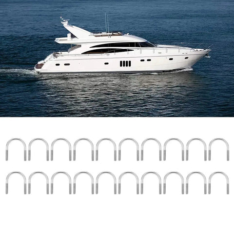 Heavy Duty M6 U Bolt Set 304 Stainless Pipe Clamps That Won't Rust Or Corrode with yacht on water background.
