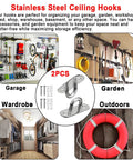 Rugged As Nails 304 Stainless Steel Ceiling Eye Hooks 2 Pack With Full Mounting Hardware for garage and garden organization.