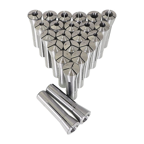 R8 Collet Set for Milling Machines, 23Pcs 1/16 To 3/4 Inch With Internal 7/16-20 UNF Thread, arranged in a triangular layout