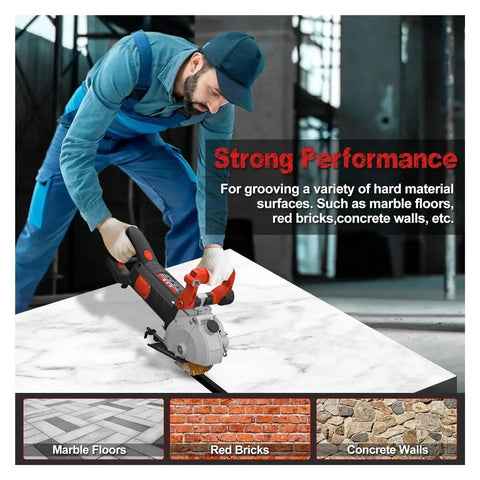 Heavy Hitter 4800 Watt Electric Wall Chaser And Concrete Groove Cutter featuring laser aim cutting marble floor.