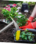 Rustproof Stainless Steel Garden Hoe Handheld Weeding Tool with Ergonomic Grip in use for planting flowers