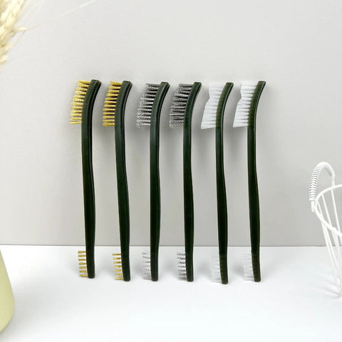 Six Piece Rust Busting Brushes Set For Metal Cleaning And Surface Prep with stainless steel, brass, and nylon bristles