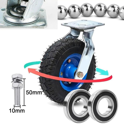 Swivel Caster Wheels With Inflatable Rubber Tires For Industrial Carts And Workbenches Built Tough to Roll Smooth, featuring 50mm wheel.