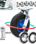 Heavy Duty Air Filled Rubber Swivel Casters Loaded With Rock Solid Industrial Trolley Wheels Featuring Grippy Lock Brakes For Workshop Carts And Shelving Units 2 Pack with detailed tire and bolt.