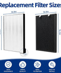 Replacement Filter Set Fits Bissell Air Purifiers Air220 And Air320, showing pleated and activated carbon filter sizes.
