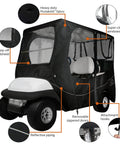 Deluxe Four Person Golf Cart Enclosure In Black With Clear Windows For Yamaha Club Car EZ Go Weatherproof Roof Cover Gardelle Fabric