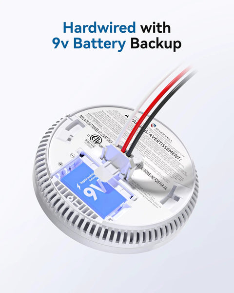 Photoelectric Smoke Alarm With 9V Backup Battery, Hardwired Interconnected Home Fire Detector, Easy Test And Silence Button, Reduces False Alarms, Trusted Safety Upgrade For Living Room, Kitchen, Bedroom And Hallways, hardwired back view