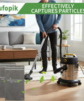 Person using Craftsman 2-2.5 gal wet/dry vacuum with Three Pack Dust Cloth Filter Bags For Craftsman 2 To 2.5 Gallon Wet Dry Shop Vacuums And Powerhead Bucket Vac Compatible With Craftsman Bags Includes Retaining Band in living room.