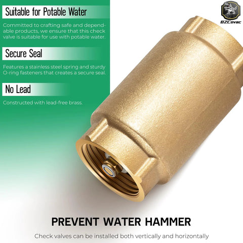 Side view of 1" No-Lead Brass Check Valve with Backflow Preventer, 1" FNPT × 1" FNPT for potable water