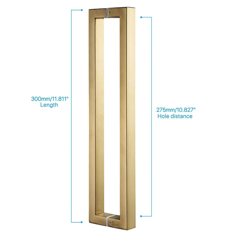 Heavy Duty 304 Stainless Steel Push Pull Door Handle With Solid Standoffs 300mm (12 Inch) Square Or Rectangle Shape Satin Gold Finish For Barn And Glass Doors, 300mm length