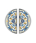 Ornate Baroque Tile Cabinet Handles Set For Kitchen And Bath, semicircle pulls with Talavera-style design in brushed nickel