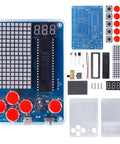Hands On Soldering Practice Kit For A DIY Game Device With Four Classic Style Games Beginner STEM Learning Kit For Teens And Adults Learn Soldering PCB Basics Clear Instructions And Quick Start Guide showing components and circuit board layout.