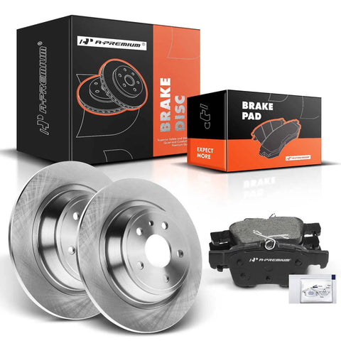 Rear Solid Disc Brake Rotors With Ceramic Pads Kit For Ford Fusion 2013-2020 And Lincoln MKZ 2013-2016 Hybrid, packaging visible