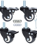 Heavy Duty 2 Inch Swivel Casters With Threaded Stem M12 1.75x25mm Quiet Dual Locking With Brake Carbon Steel Frame And PU Wheels 330 Lb Capacity Built For Heavy Use
