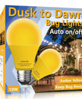 Amber Dusk To Dawn Outdoor Bug Light Bulbs 2 Pack Auto On Off E26 Base 10W 100W Equivalent Amber Glow packaging