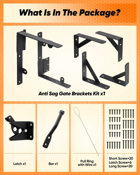 Heavy Duty Gate Brace Kit Anti Sag Gate Hardware Corner Brace For Wooden Fences with black components and screws shown.