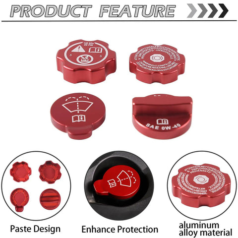 Chevrolet Corvette C8 Engine Cap Trim Set 4Pcs Aluminum Alloy Oil Cap Radiator Cap Washer Cap Brake Fluid Cap Cover In Red
