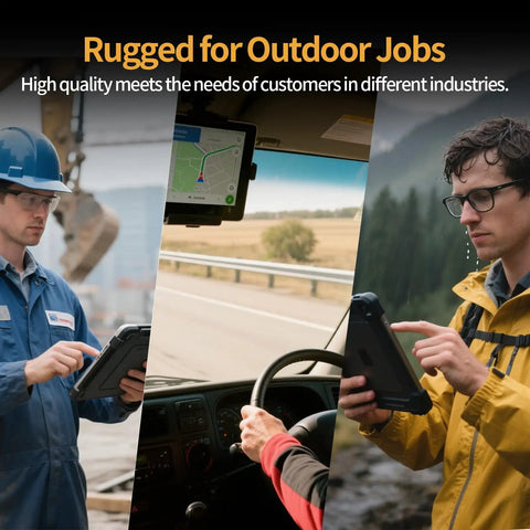 Kickass Rugged Windows 11 Pro Tablet With 10 Inch Sunlight Display And Quick N100 Chip Packed With 8 GB Ram used by workers outdoors.