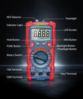 M4K0R Digital Multimeter with TRMS 4000 Counts Auto Ranging Volt Meter Ohmmeter NCV Capable showing labeled features