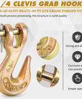 Heavy Duty 1/4 Inch Chain Hooks Set With 3600 Lbs Working Load G70 Clevis Grab Hooks For Trailer Tow Truck Marine Use Yellow Chromate Finish